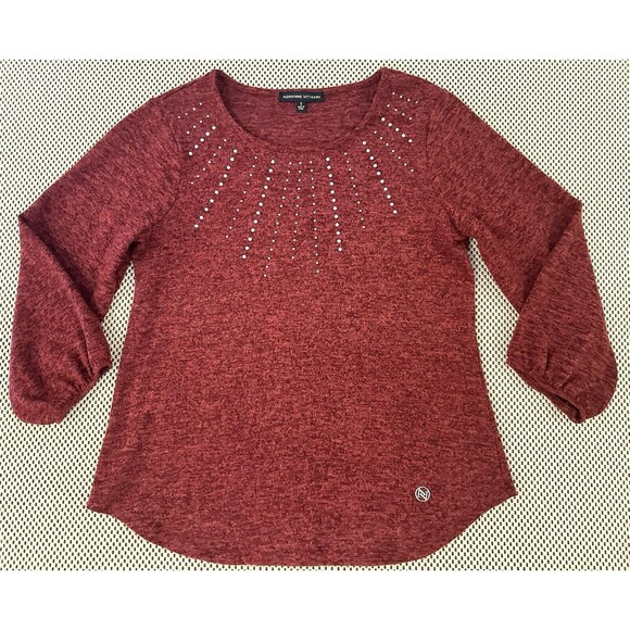 Adrienne Vittadini Sweater Size S/M Casual Knit Soft Rhinestone Scoop Neck Small - Picture 1 of 11